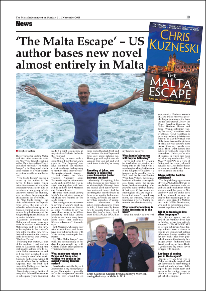 Article from The Malta Independent (November 11, 2018)