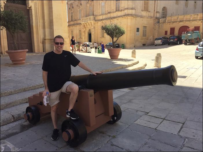 Cannon in front of St. Pauls Cathedral in Mdina