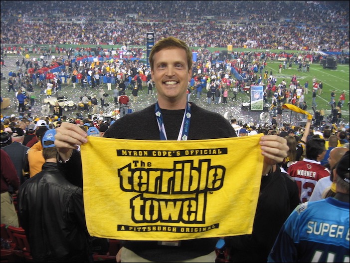 Celebrating the Steelers victory with my Terrible Towel